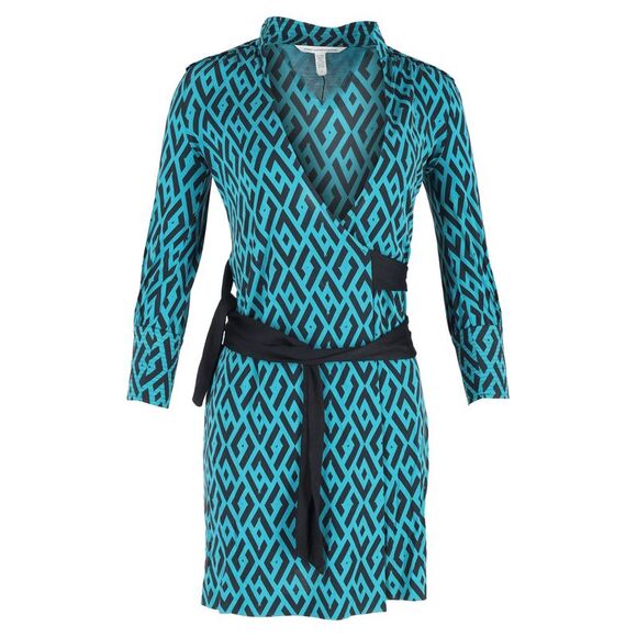 Diane Von Furstenberg Tessa Wrap Dress in Turquoise Silk